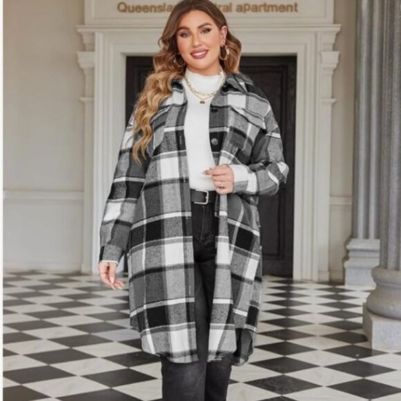 SHACKET WOMEN'S PLAID LONG SLEEVE SHIRT SHACKET - Picture 2 of 5